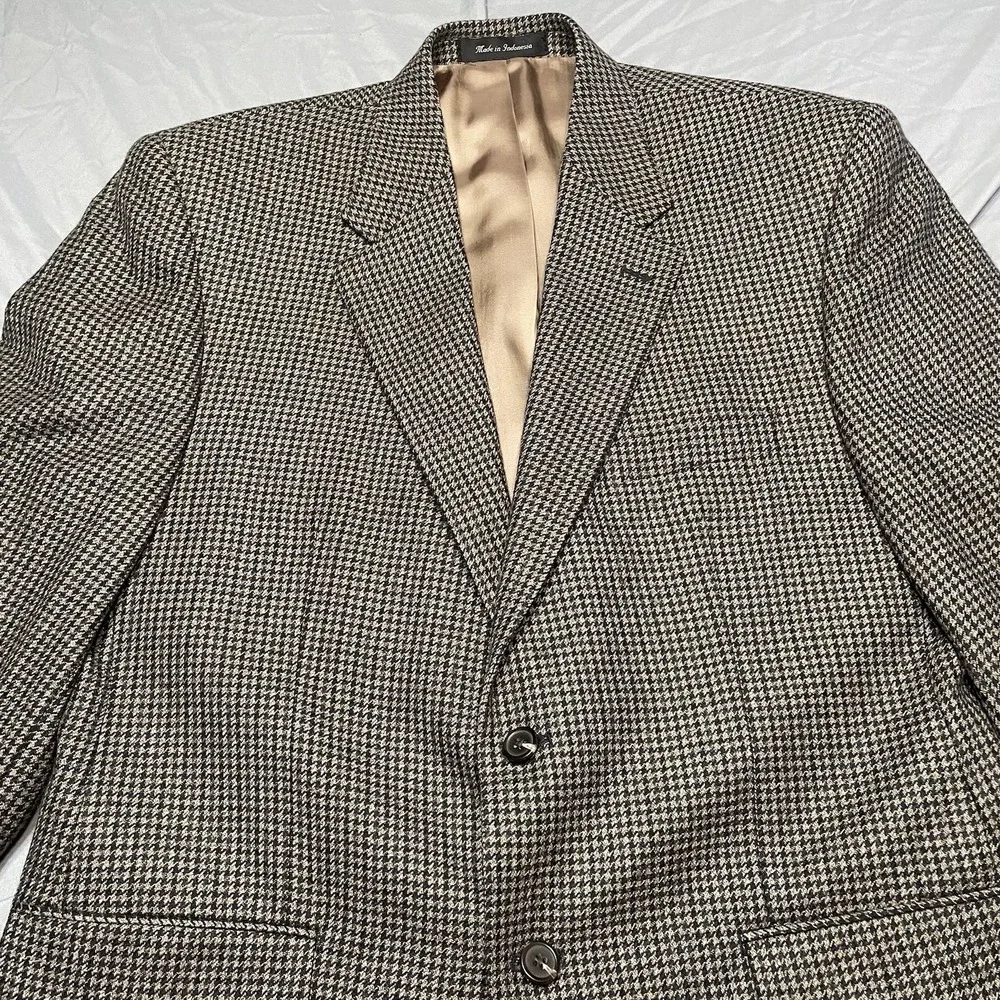 Chaps Men's Blazer Jacket SportsCoat Houndstooth 100% Lambswool Size 42R‎